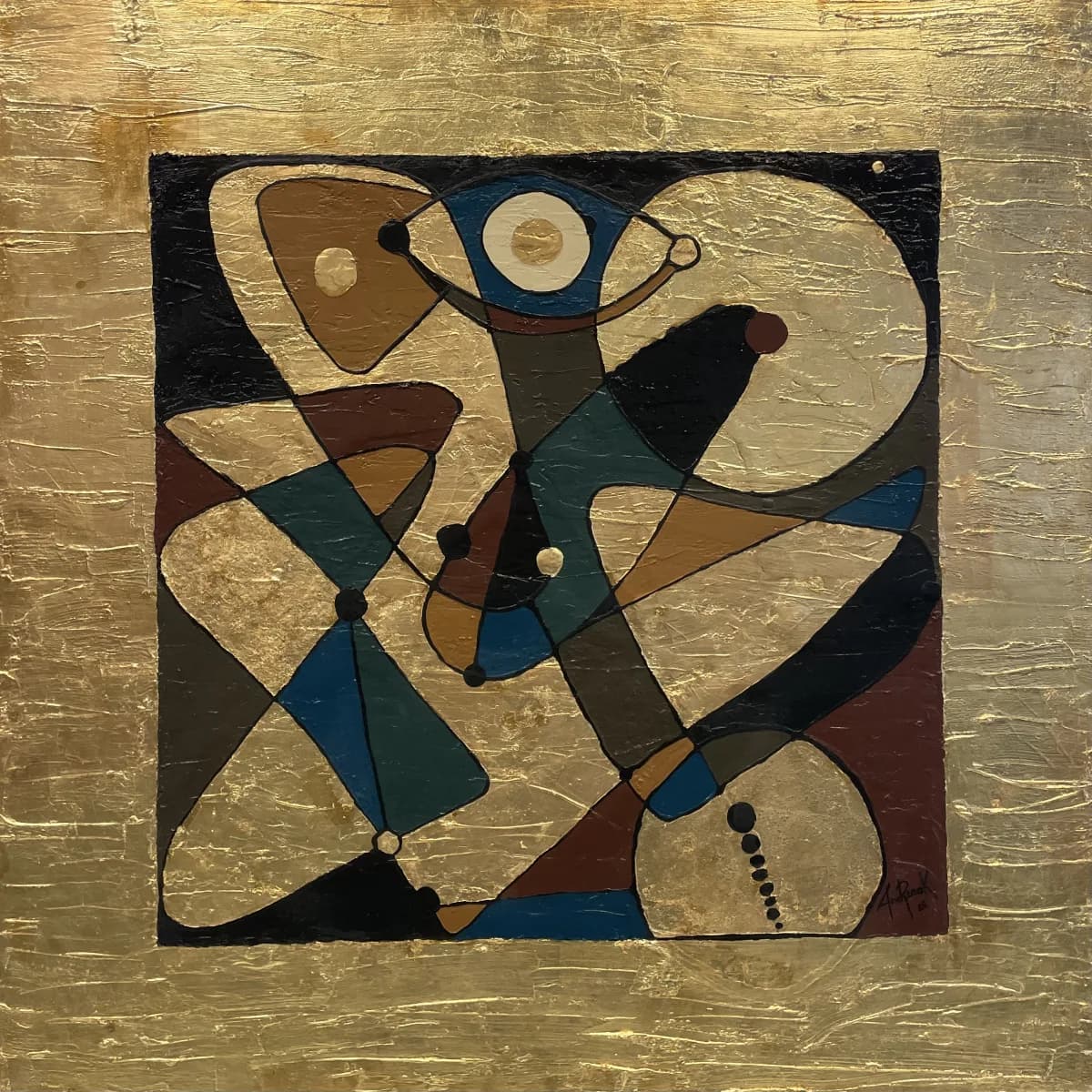 Always Guided by Ana Remok, mixed media and gold leaf on canvas abstract painting at El Dorado Gallery